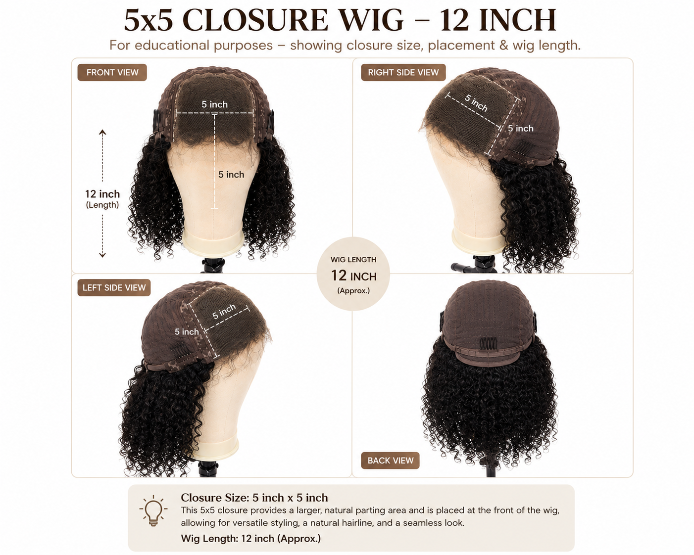 12" 5x5 Lace Closure Jerry Curl Wig | 100% Premium Human Hair