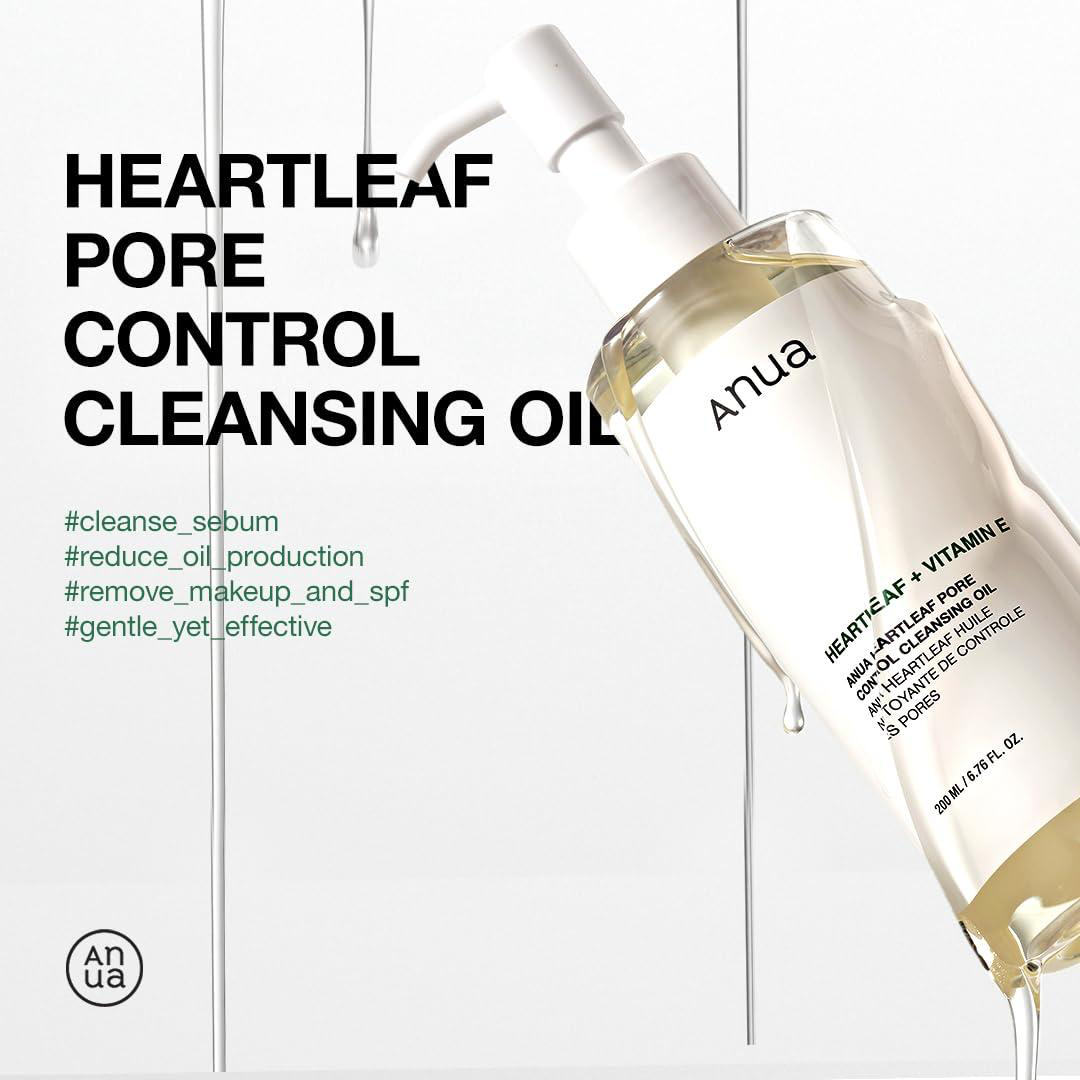 Anua Double Cleanser Duo for Facial Cleansing : Heartleaf Pore Control Cleansing Oil & Heartleaf Quercetinol Pore Deep Cleansing Foam for Double Cleansing Korean Skincare