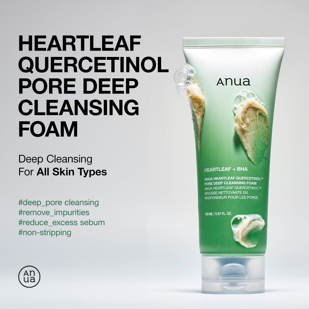 Anua Double Cleanser Duo for Facial Cleansing : Heartleaf Pore Control Cleansing Oil & Heartleaf Quercetinol Pore Deep Cleansing Foam for Double Cleansing Korean Skincare