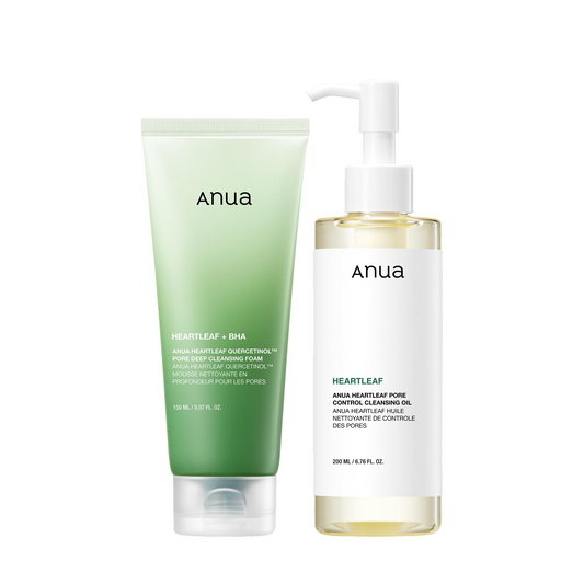 Anua Double Cleanser Duo for Facial Cleansing : Heartleaf Pore Control Cleansing Oil & Heartleaf Quercetinol Pore Deep Cleansing Foam for Double Cleansing Korean Skincare