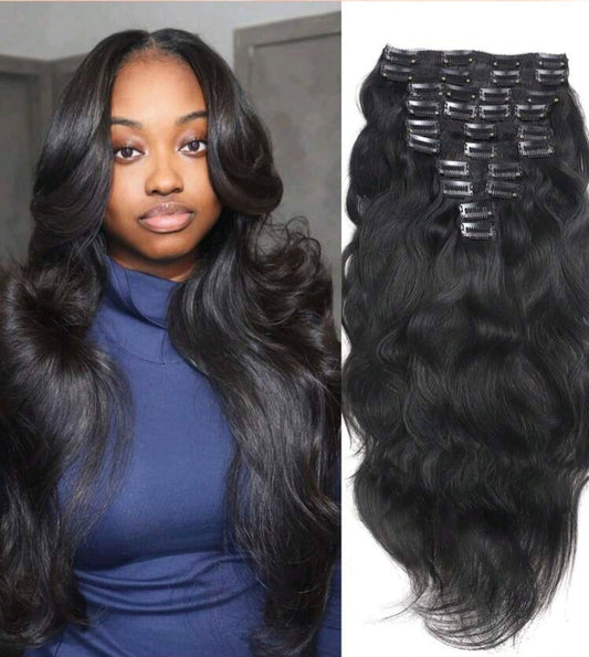 Black Wave Human Hair Clip-In Extensions | Instant Length, Volume & Soft Waves