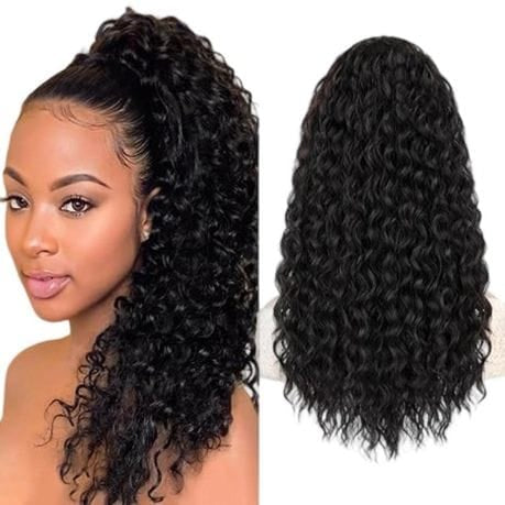 24" Water Wave Drawstring Ponytail | Synthetic, Instant Volume & Bouncy Waves